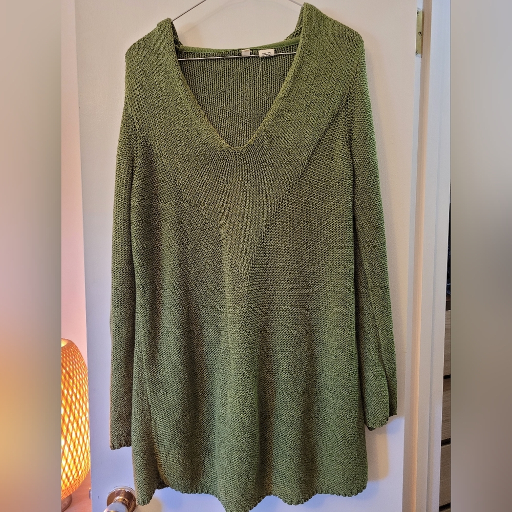 Olive Green V-Neck Women's Sweater